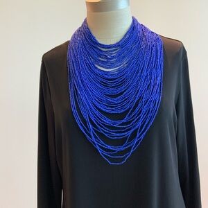 Dramatic 68 Strand BCBG MaxAzria Elegant Blue Beaded Necklace NWOT